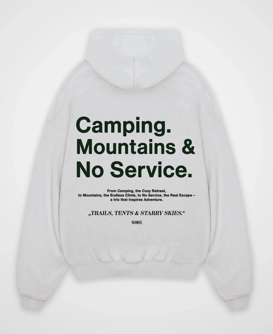CAMPING, MOUNTAINS & NO SERVICE OVERSIZED HOODIE