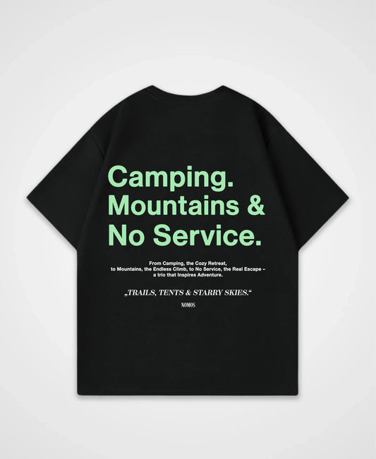 CAMPING, MOUNTAINS & NO SERVICE OVERSIZED SHIRT